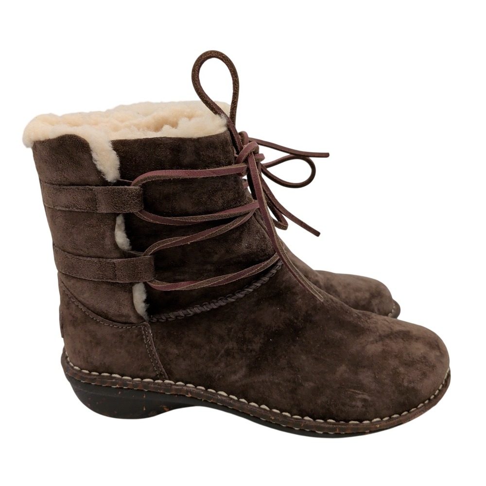 UGG Caspian Shearling 3335 Brown Suede Shearling Lace Up Mid Calf Boots Womens 7